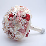 Kyunovia Silk Wedding Flowers Rhinestone Jewelry Blush Pink Brooch Bouquet Gold Broach Bridal Wedding Dress Wedding Bouquet FE93
