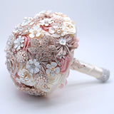 Kyunovia Silk Wedding Flowers Rhinestone Jewelry Blush Pink Brooch Bouquet Gold Broach Bridal Wedding Dress Wedding Bouquet FE93
