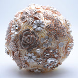 Kyunovia Silk Wedding Flowers Rhinestone Jewelry Blush Pink Brooch Bouquet Gold Broach Bridal Wedding Dress Wedding Bouquet FE93
