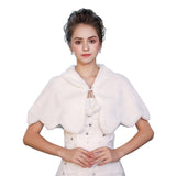 Fashion Women Warm Wrap Faux Fur Short Cape Bridal Wedding Bridesmaids Cover Up Winter Jacket Lace Up Shrug Handmade