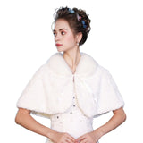 Fashion Women Warm Wrap Faux Fur Short Cape Bridal Wedding Bridesmaids Cover Up Winter Jacket Lace Up Shrug Handmade