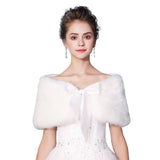 Fashion Women Warm Wrap Faux Fur Short Cape Bridal Wedding Bridesmaids Cover Up Winter Jacket Lace Up Shrug Handmade