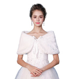 Fashion Women Warm Wrap Faux Fur Short Cape Bridal Wedding Bridesmaids Cover Up Winter Jacket Lace Up Shrug Handmade