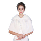 Fashion Women Warm Wrap Faux Fur Short Cape Bridal Wedding Bridesmaids Cover Up Winter Jacket Lace Up Shrug Handmade