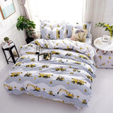 Cartoon excavator Polyester bedding sets Duvetcover Setwinter Flat bedsheet Pillowcase Queen king Bedlinen Bedclothes sj115