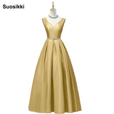 V-neck Double shoulder prom dress long a-line red elegant stain formal evening party dresses