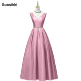 V-neck Double shoulder prom dress long a-line red elegant stain formal evening party dresses
