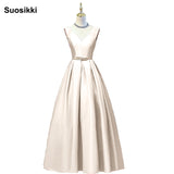 V-neck Double shoulder prom dress long a-line red elegant stain formal evening party dresses