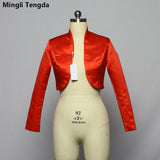 Mingli Tengda Stain Long Sleeve Wedding Bolero Bridal Jacket Red/Black Jacket Bridal Coat Wraps Women Capes Bolero Casamento