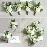 YO CHO White Rose Silk Flower Cuff Bracelet for Bridesmaid