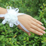 10piece/lot Most Popular PE Flowers Corsage Wedding Wrist Band Boutonniere Custom Made White 3 Rose Ribbon Wrist Flowers  SW003