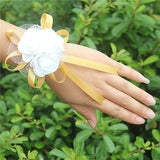 10piece/lot Most Popular PE Flowers Corsage Wedding Wrist Band Boutonniere Custom Made White 3 Rose Ribbon Wrist Flowers  SW003