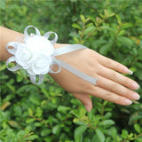 10piece/lot Most Popular PE Flowers Corsage Wedding Wrist Band Boutonniere Custom Made White 3 Rose Ribbon Wrist Flowers  SW003