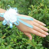 10piece/lot Most Popular PE Flowers Corsage Wedding Wrist Band Boutonniere Custom Made White 3 Rose Ribbon Wrist Flowers  SW003