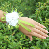 10piece/lot Most Popular PE Flowers Corsage Wedding Wrist Band Boutonniere Custom Made White 3 Rose Ribbon Wrist Flowers  SW003