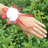 10piece/lot Most Popular PE Flowers Corsage Wedding Wrist Band Boutonniere Custom Made White 3 Rose Ribbon Wrist Flowers  SW003