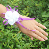 10piece/lot Most Popular PE Flowers Corsage Wedding Wrist Band Boutonniere Custom Made White 3 Rose Ribbon Wrist Flowers  SW003