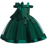 New Style Girl Wedding Party One-character Shoulder Nail Pearl Flower Banquet Ball Dress
