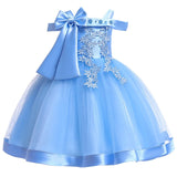 New Style Girl Wedding Party One-character Shoulder Nail Pearl Flower Banquet Ball Dress