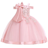 New Style Girl Wedding Party One-character Shoulder Nail Pearl Flower Banquet Ball Dress