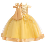 New Style Girl Wedding Party One-character Shoulder Nail Pearl Flower Banquet Ball Dress