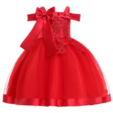 New Style Girl Wedding Party One-character Shoulder Nail Pearl Flower Banquet Ball Dress