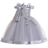 New Style Girl Wedding Party One-character Shoulder Nail Pearl Flower Banquet Ball Dress