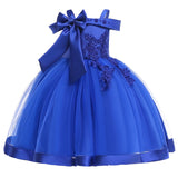 New Style Girl Wedding Party One-character Shoulder Nail Pearl Flower Banquet Ball Dress