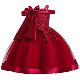 New Style Girl Wedding Party One-character Shoulder Nail Pearl Flower Banquet Ball Dress
