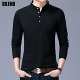 New Fashion Brand Clothing Polo Shirt Mens Long Sleeve Slim Fit Boys Mandarin