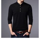 New Fashion Brand Clothing Polo Shirt Mens Long Sleeve Slim Fit Boys Mandarin