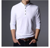 New Fashion Brand Clothing Polo Shirt Mens Long Sleeve Slim Fit Boys Mandarin