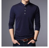 New Fashion Brand Clothing Polo Shirt Mens Long Sleeve Slim Fit Boys Mandarin