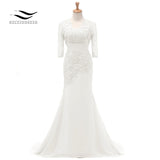 Three Quarters Sleeves Champagne Mermaid Lace Formal Evening Dress With Jacket Mother Of Bride Gown For Wedding Party SL-M002