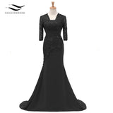 Three Quarters Sleeves Champagne Mermaid Lace Formal Evening Dress With Jacket Mother Of Bride Gown For Wedding Party SL-M002