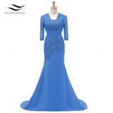Three Quarters Sleeves Champagne Mermaid Lace Formal Evening Dress With Jacket Mother Of Bride Gown For Wedding Party SL-M002