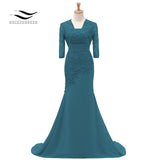 Three Quarters Sleeves Champagne Mermaid Lace Formal Evening Dress With Jacket Mother Of Bride Gown For Wedding Party SL-M002