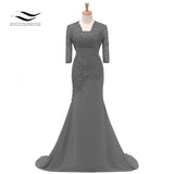 Three Quarters Sleeves Champagne Mermaid Lace Formal Evening Dress With Jacket Mother Of Bride Gown For Wedding Party SL-M002
