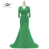 Three Quarters Sleeves Champagne Mermaid Lace Formal Evening Dress With Jacket Mother Of Bride Gown For Wedding Party SL-M002