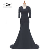 Three Quarters Sleeves Champagne Mermaid Lace Formal Evening Dress With Jacket Mother Of Bride Gown For Wedding Party SL-M002