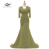 Three Quarters Sleeves Champagne Mermaid Lace Formal Evening Dress With Jacket Mother Of Bride Gown For Wedding Party SL-M002