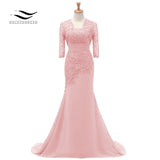 Three Quarters Sleeves Champagne Mermaid Lace Formal Evening Dress With Jacket Mother Of Bride Gown For Wedding Party SL-M002