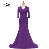 Three Quarters Sleeves Champagne Mermaid Lace Formal Evening Dress With Jacket Mother Of Bride Gown For Wedding Party SL-M002