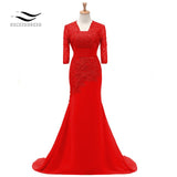Three Quarters Sleeves Champagne Mermaid Lace Formal Evening Dress With Jacket Mother Of Bride Gown For Wedding Party SL-M002