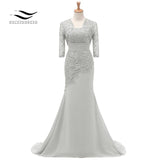 Three Quarters Sleeves Champagne Mermaid Lace Formal Evening Dress With Jacket Mother Of Bride Gown For Wedding Party SL-M002