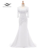 Three Quarters Sleeves Champagne Mermaid Lace Formal Evening Dress With Jacket Mother Of Bride Gown For Wedding Party SL-M002
