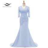 Three Quarters Sleeves Champagne Mermaid Lace Formal Evening Dress With Jacket Mother Of Bride Gown For Wedding Party SL-M002