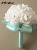 Rose Bridesmaid Wedding Foam flowers Rose Bridal bouquet Ribbon