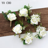 YO CHO White Silk Rose Wrist Corsage for Guests