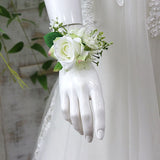 YO CHO White Silk Rose Wrist Corsage for Guests